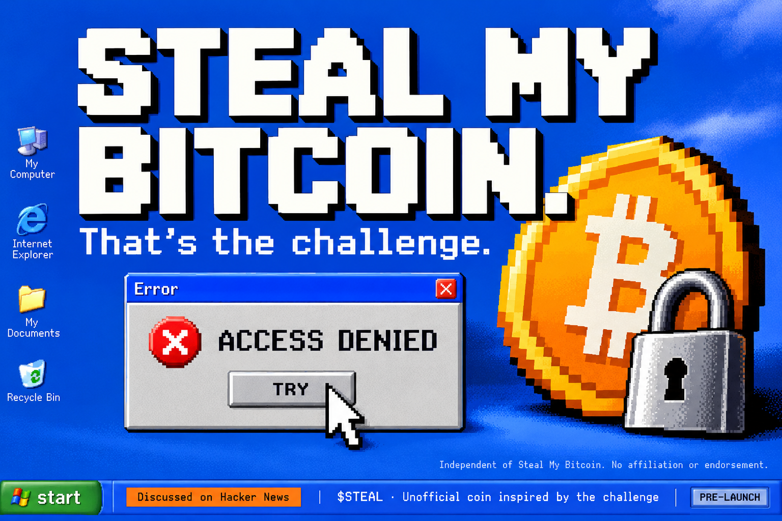 Steal My Bitcoin: XP-style challenge artwork for the unofficial STEAL coin